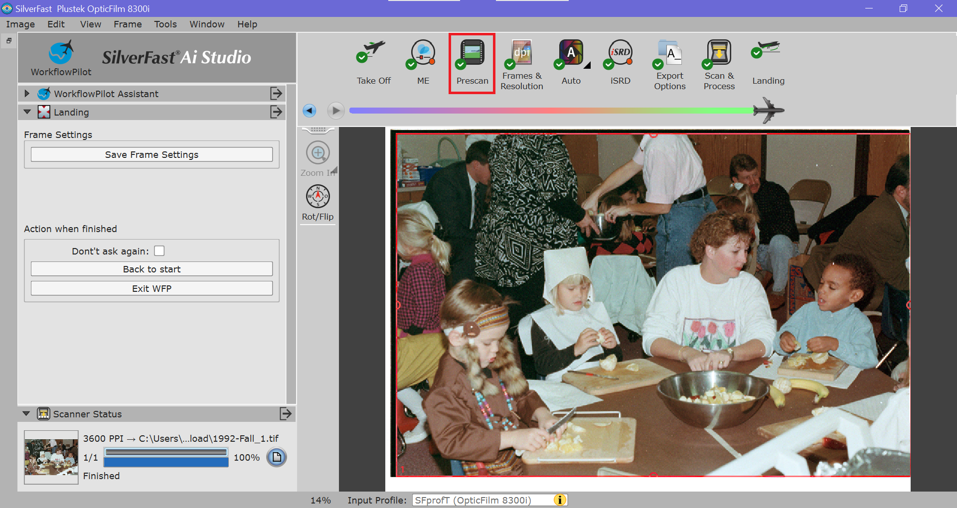 Click Prescan to preview and the next negative
